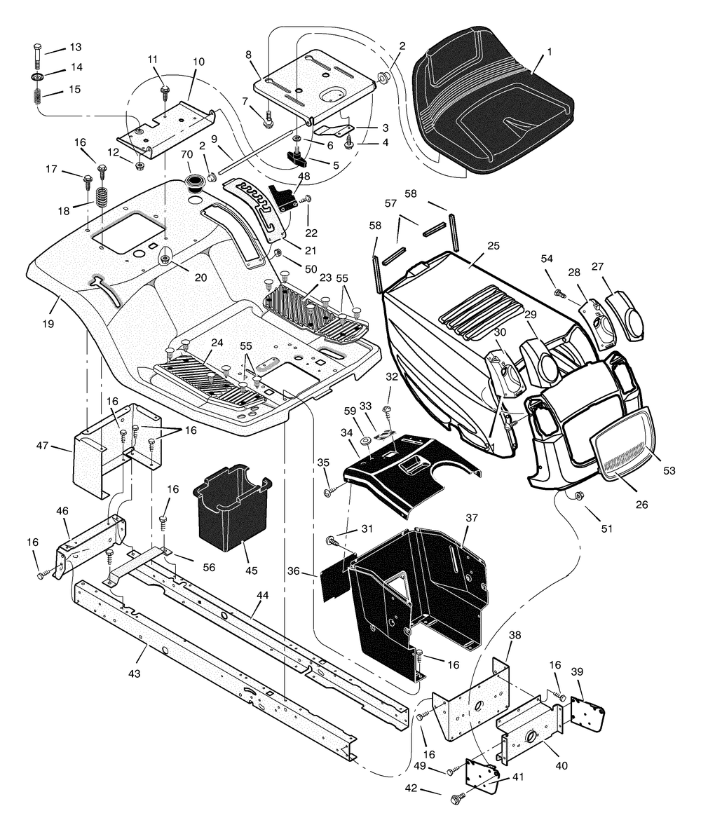 Chassis And Hood Diagram and Parts List for 425001X8B 2004 Briggs and Stratton Lawn Tractor